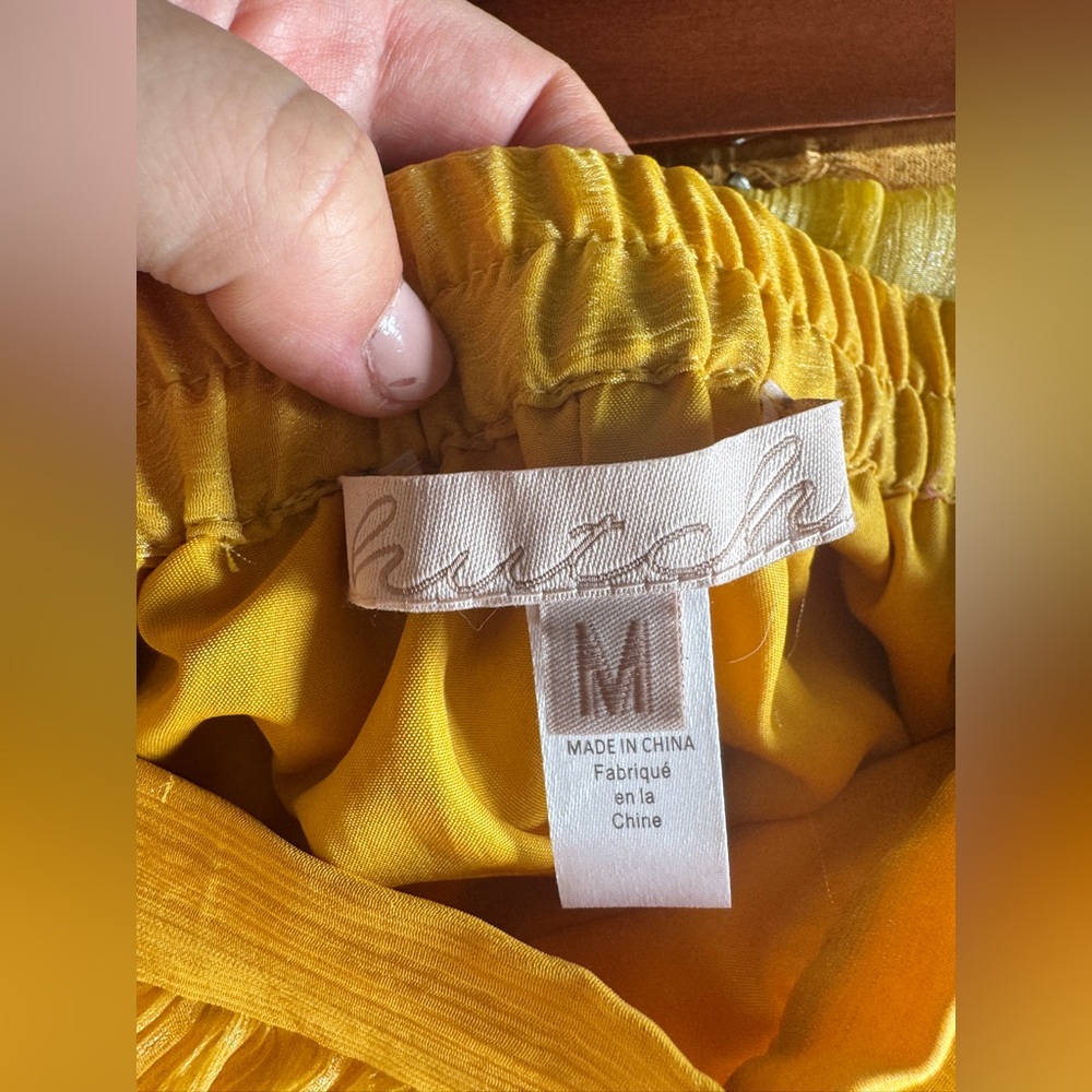 Anthropologie Hutch Elegant Organza Yellow Maxi Skirt w Slit M - Picture 4 of 6